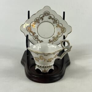 Bavaria Warranted Coin Gold Footed Teacup & Saucer Set Ornate Handle Vintage